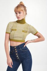 Top damski dzianinowy ELISABETTA FRANCHI. Swetry klasyczne damskie Elisabetta Franchi, z dzianiny, bez kołnierzyka. W wyprzedaży za 953.40 zł.