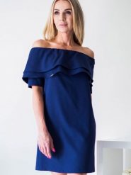 Sukienka Model Sandra Navy - Jersa. Niebieskie sukienki damskie Jersa, bez wzorów, z elastanu, wizytowe, bez ramiączek. Za 320.90 zł.