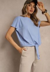 Niebieski Bawełniany T-shirt Wiązany u Dołu Sunalina. Niebieskie t-shirty damskie Renee, l, bez wzorów, z bawełny, bez kołnierzyka. Za 29.99 zł.