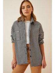 Happiness Istanbul Kurtka koszulowa w kolorze czarno-białym rozmiar: 42. Białe kurtki damskie Happiness Istanbul, bez wzorów, bez kaptura. Za 79.77 zł.