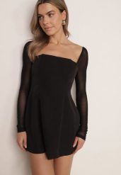 Czarna Sukienka VICES z Transparentnymi Rękawami i Ozdobnym Sznurowaniem Humdul. Czarne sukienki damskie Born2be, bez wzorów, eleganckie, bez ramiączek. Za 139.99 zł.