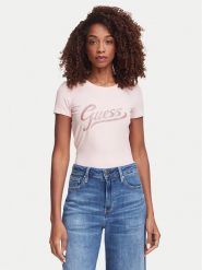 Guess T-Shirt W6YI21 K4337 Różowy Slim Fit. Czerwone t-shirty damskie Guess, xs, z aplikacjami, z bawełny, bez kołnierzyka. Za 154.99 zł.