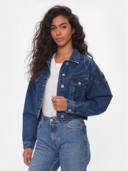 Pepe Jeans Kurtka jeansowa Foxley Logo PL402329 Niebieski Oversize. Niebieskie kurtki damskie Pepe Jeans, xxs, bez wzorów, z bawełny, bez kaptura. Za 449.99 zł.
