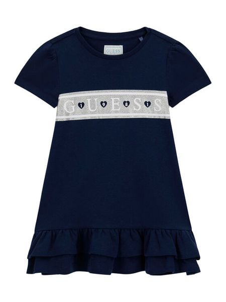 Guess Sukienka codzienna K6RK13 KA6W4 Granatowy Regular Fit. Niebieskie sukienki dziewczęce Guess, z aplikacjami, z bawełny, bez ramiączek, proste. Za 139.99 zł.