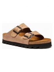 Comfortfusse Skórzane klapki "Troy" w kolorze beżowym rozmiar: 35. Brązowe klapki damskie Comfortfüße, bez wzorów, z nubiku, z otwartym noskiem, bez obcasa, bez zapięcia. Za 260.99 zł.