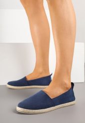 Granatowe Espadryle na Płaskiej Plecionej Podeszwie Juliatta. Niebieskie espadryle damskie Born2be, bez wzorów, bez obcasa, na płaskiej podeszwie. Za 79.99 zł.
