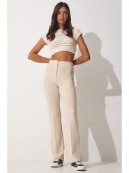 Happiness Istanbul Spodnie w kolorze kremowym rozmiar: 40. Brązowe spodnie materiałowe damskie Happiness Istanbul, bez wzorów, z materiału. Za 73.99 zł.