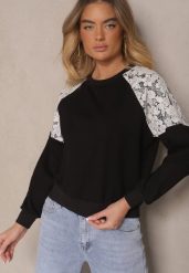 Czarna Bluza z Bawełną z Koronkowymi Wstawkami Xommea. Czarne bluzy damskie Renee, l, bez wzorów, z bawełny, bez kaptura. Za 64.99 zł.