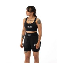 Szorty treningowe 2 w 1 dla kobiet Metal Boxe. Czarne spodenki sportowe damskie METAL BOXE, xs, bez wzorów, z materiału, na fitness i siłownię. Za 240.50 zł.