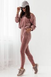 Welurowy Komplet Bluza i Spodnie - Różowy. Czerwone bluzy damskie Ivon, s, bez wzorów, z materiału, bez kaptura. Za 279.90 zł.