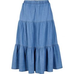 Spódnica dżinsowa z falban. Niebieskie spódnice damskie bonprix, bez wzorów. Za 149.99 zł.