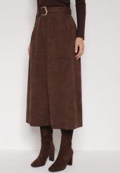 Brązowa Rozkloszowana Wiskozowa Spódnica z Bawełną Ozdobiona Paskiem Nawedea. Brązowe spódnice damskie Born2be, na co dzień, l, bez wzorów, z bawełny, eleganckie, midi. Za 139.99 zł.