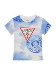Guess T-Shirt N6GI02 K8HM4 Niebieski Regular Fit. Niebieskie t-shirty i koszulki chłopięce Guess, z aplikacjami, z bawełny, bez kołnierzyka, bez ramiączek. Za 119.99 zł.