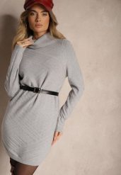 Szara Dzianinowa Sukienka o Prostym Kroju z Golfem Sinavellea. Szare sukienki damskie Renee, bez wzorów, z dzianiny, eleganckie, bez ramiączek. W wyprzedaży za 62.99 zł.