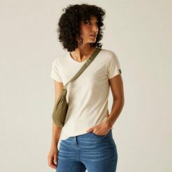 Koszulka turystyczna damska Elkie. Brązowe bluzki damskie Regatta, bez wzorów, z bawełny, sportowe, bez kołnierzyka, bez ramiączek. Za 134.50 zł.