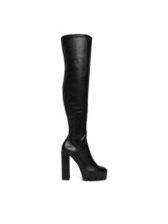DeeZee Kozaki 339-1 Czarny. Czarne kozaki damskie DeeZee, z materiału, bez obcasa, na słupku, bez zapięcia. Za 239.99 zł.