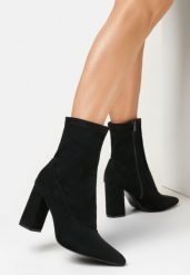 Czarne Botki na Słupku ze Szpiczastym Noskiem Ephavea. Czarne botki damskie Born2be, eleganckie, ze szpiczastym noskiem, bez obcasa, na obcasie, bez zapięcia. Za 64.99 zł.
