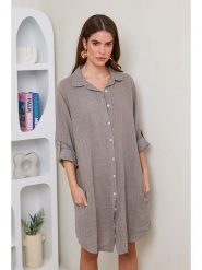 Rodier Lin Lniana sukienka w kolorze szarobrązowym rozmiar: L/XL. Brązowe sukienki damskie Rodier Lin, bez wzorów, ze lnu, bez ramiączek. Za 119.12 zł.