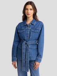Kurtka damska jeansowa z wiązaniem w pasie niebieska Chelsey 379. Niebieskie kurtki damskie Big Star, l, bez wzorów, z denimu, bez kaptura. W wyprzedaży za 349.99 zł.