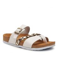 Comfortfusse Skórzane japonki w kolorze złoto-białym rozmiar: 35. Białe klapki damskie Comfortfüße, bez wzorów, ze skóry, z otwartym noskiem, bez obcasa, bez zapięcia. Za 260.99 zł.