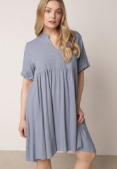 Niebieska Rozkloszowana Sukienka w Koszulowym Stylu z Bawełny Normae. Niebieskie sukienki damskie Born2be, bez wzorów, z bawełny, biznesowe, bez ramiączek. Za 89.99 zł.