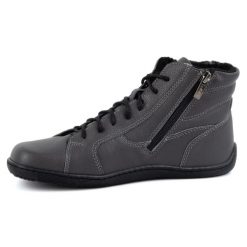 Olivier Damskie minimalistyczne buty skórzane zimowe barefoot 1261 szare. Szare botki damskie na zimę, ze skóry, bez obcasa, bez zapięcia. Za 559.87 zł.