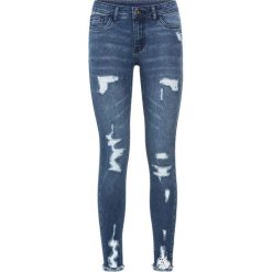 Dżinsy Super Skinny "destroyed" bonprix niebieski "stone". Niebieskie jeansy damskie bonprix, z jeansu. Za 109.99 zł.