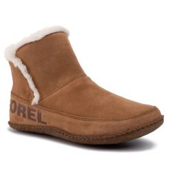 Botki Sorel. Brązowe botki damskie Sorel, bez obcasa, na płaskiej podeszwie, bez zapięcia. Za 359.99 zł.