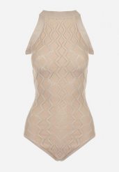 Beżowe Body z Wiskozy o Tłoczonej Fakturze Idolina. Brązowe body i gorsety Born2be, bez wzorów, z jeansu. Za 119.99 zł.