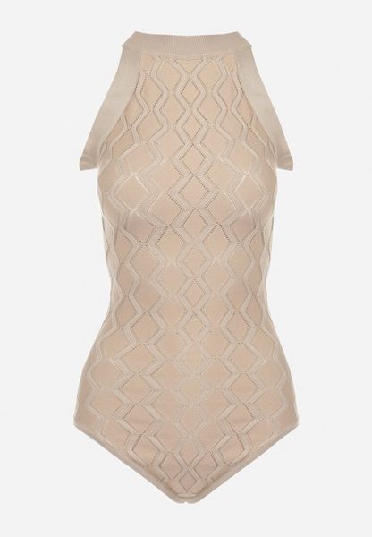 Beżowe Body z Wiskozy o Tłoczonej Fakturze Idolina. Brązowe body i gorsety Born2be, bez wzorów, z jeansu. Za 39.99 zł.