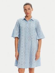 Iconique Sukienka koszulowa IC25-006 Niebieski Relaxed Fit. Niebieskie sukienki damskie Iconique, bez wzorów, z bawełny, bez ramiączek. Za 279.99 zł.