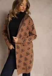 Brązowy Kardigan Ozdobiony Geometrycznym Wzorem Ralittia. Brązowe kardigany damskie Renee, l, bez wzorów. Za 109.99 zł.