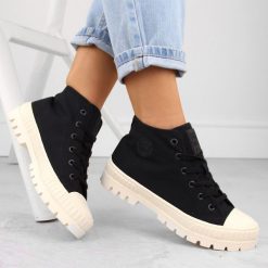 Trampki za kostkę sznurowane czarne Big Star OO274008. Czarne obuwie sportowe casual damskie Big Star, z materiału, bez zapięcia. Za 76.00 zł.