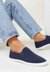 Granatowe Wsuwane Tenisówki Materiałowe Kalaiya. Niebieskie obuwie sportowe damskie Born2be, z jeansu, bez zapięcia, tenisowe. Za 34.99 zł.