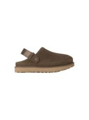 Damskie klapki Ugg Goldenstar clog 1138252-DNS. Brązowe klapki damskie Ugg, bez wzorów, z materiału, z okrągłym noskiem, bez obcasa, bez zapięcia. Za 449.00 zł.