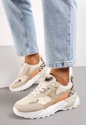 Ciemnobeżowe Sneakersy z Metalicznymi i Siateczkowymi Wstawkami Efalia. Brązowe obuwie sportowe damskie Renee, bez zapięcia. Za 89.99 zł.