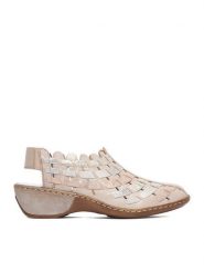 Rieker Sandały CEO-47156-43 Beżowy. Brązowe czółenka damskie Rieker, bez wzorów, ze skóry, bez obcasa, na koturnie. Za 349.99 zł.