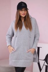 Bluza ocieplana z rozcięciami na bokach szara. Szare bluzy damskie KESI, l, bez wzorów, z bawełny, z kapturem. Za 263.47 zł.