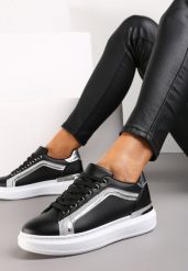 Czarne Sneakersy na Grubej Podeszwie z Brokatem Veneli. Czarne obuwie sportowe damskie Renee, bez zapięcia. Za 74.99 zł.