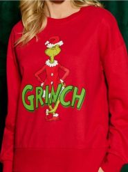 Bluza Grinch - czerwony. Czerwone bluzy damskie Sinsay, l, bez wzorów, bez kaptura. Za 49.99 zł.