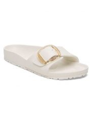 Birkenstock Klapki "Madrid Big Buckle" w kolorze białym rozmiar: 39. Białe klapki damskie Birkenstock, bez wzorów, z otwartym noskiem, bez obcasa, bez zapięcia. Za 204.95 zł.