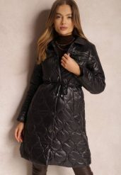 Czarna Kurtka za Kolano z Kołnierzem Pikowana Vilia. Czarne kurtki damskie Renee, na jesień, l, bez wzorów, bez kaptura. Za 189.99 zł.
