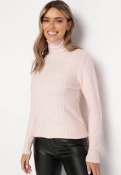 Różowy Golf w Ozdobny Splot Alouette. Czerwone golfy damskie Born2be, l, z aplikacjami, z dzianiny, bez ramiączek. Za 74.99 zł.
