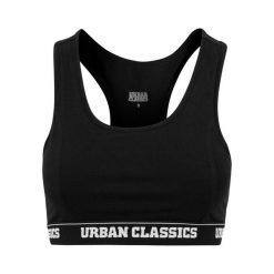 Damski biustonosz z logo Urban Classic. Czarne biustonosze sportowe damskie Urban Classics, bez wzorów. W wyprzedaży za 39.00 zł.