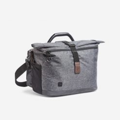 Torba na ramię do roweru składanego Elops 25 l mocowana na zatrzask 1s. Szare torby na laptopa B'TWIN, bez wzorów, z materiału. Za 419.99 zł.