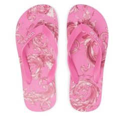 Japonki Versace Jeans Couture. Czerwone klapki damskie Versace Jeans Couture, bez wzorów, z jeansu, bez obcasa, bez zapięcia. Za 269.99 zł.