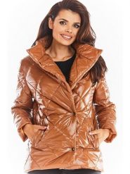 Awama Kurtka zimowa w kolorze jasnobrązowym rozmiar: L/XL. Brązowe kurtki damskie Awama, na zimę, l, bez wzorów, z puchu, bez kaptura. Za 87.99 zł.