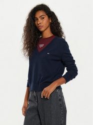 Tommy Jeans Sweter Tjw Essential DW0DW18670 Granatowy Regular Fit. Niebieskie swetry klasyczne damskie Tommy Jeans, xs, z bawełny, bez kołnierzyka. Za 289.99 zł.