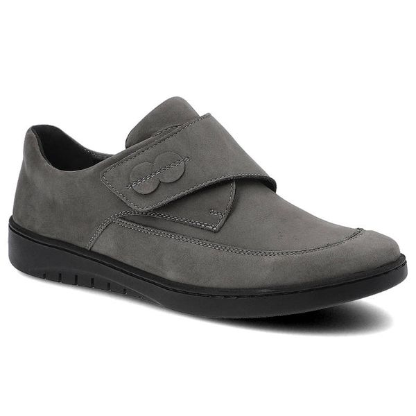 Półbuty damskie Pollonus, naturalna skóra nubuk z regulowanym zapięciem na rzep niska konstrukcja i elastyczna podeszwa, szare, 5-1209-004. Szare półbuty damskie Pollonus, bez wzorów, z nubiku, bez obcasa, bez zapięcia. Za 175.00 zł.