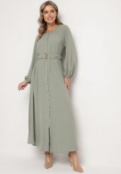 Zielona Sukienka Dorothoe. Zielone sukienki damskie Born2be, bez wzorów, z tkaniny, eleganckie, bez ramiączek. Za 59.99 zł.